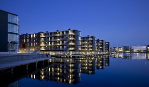 Preview wallpaper spain, buildings, sea, building, evening