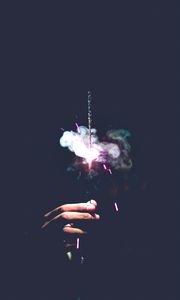 Preview wallpaper sparkler, spark, smoke, hand, dark