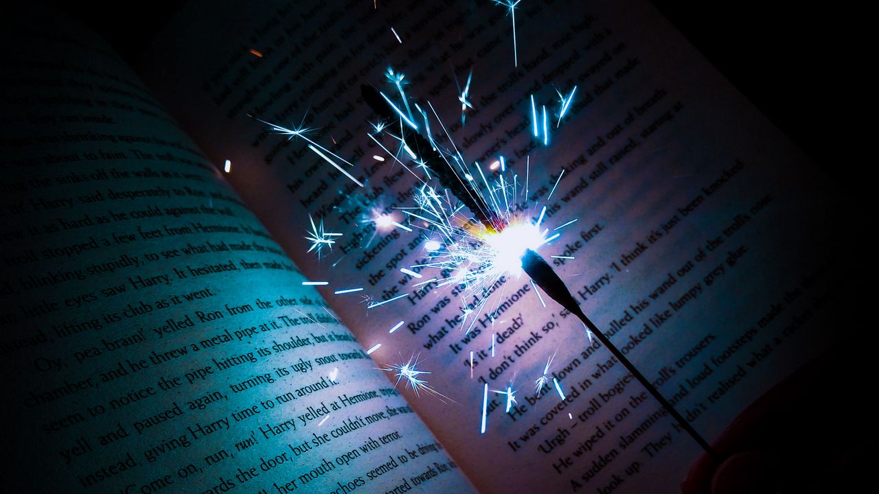 Wallpaper sparkler, sparks, book, text