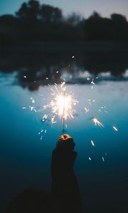 Preview wallpaper sparklers, hand, sparks, bright, twilight