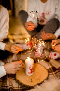 Preview wallpaper sparklers, sparks, candle, people, holiday