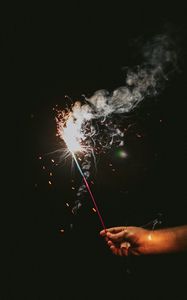 Preview wallpaper sparklers, sparks, hand, black, glow