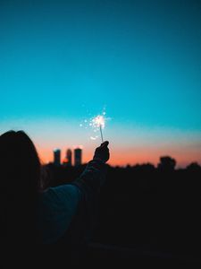 Preview wallpaper sparklers, sparks, hand, man, silhouette