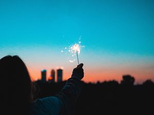 Preview wallpaper sparklers, sparks, hand, man, silhouette