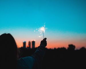 Preview wallpaper sparklers, sparks, hand, man, silhouette