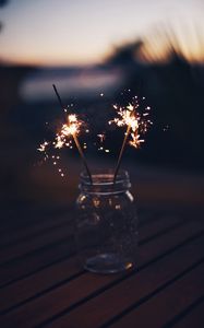 Preview wallpaper sparklers, sparks, jar, dark