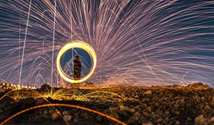 Preview wallpaper sparks, fire show, long exposure, movement, glow, bright, circle