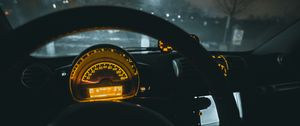 Preview wallpaper speedometer, car, steering wheel, night