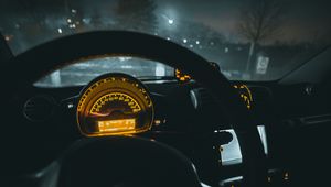 Preview wallpaper speedometer, car, steering wheel, night