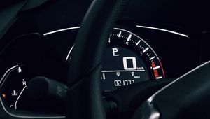 Preview wallpaper speedometer, steering wheel, salon, car, dark