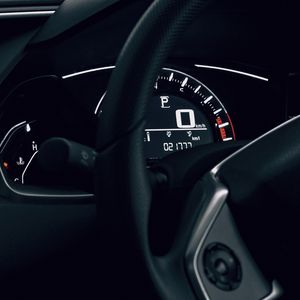 Preview wallpaper speedometer, steering wheel, salon, car, dark