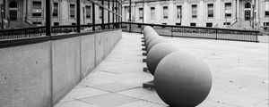 Preview wallpaper spheres, architecture, city, buildings, reflection, street, bw, minneapolis, usa