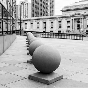 Preview wallpaper spheres, architecture, city, buildings, reflection, street, bw, minneapolis, usa