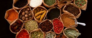 Preview wallpaper spices, seasonings, additives, bags, black background