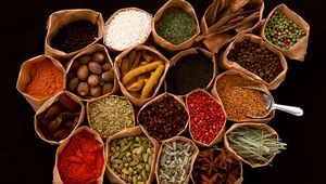 Preview wallpaper spices, seasonings, additives, bags, black background