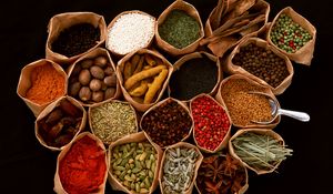 Preview wallpaper spices, seasonings, additives, bags, black background