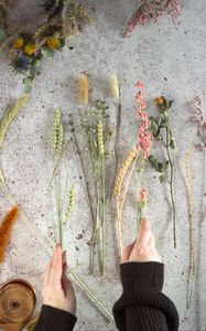 Preview wallpaper spikelets, flowers, hands, bouquet