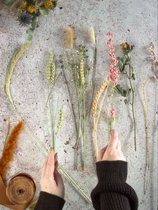 Preview wallpaper spikelets, flowers, hands, bouquet