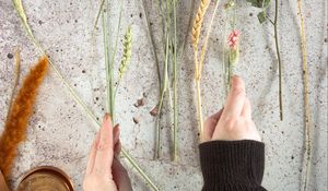 Preview wallpaper spikelets, flowers, hands, bouquet