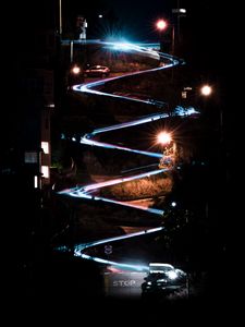 Preview wallpaper spiral, light, long exposure, road, night