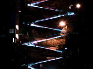 Preview wallpaper spiral, light, long exposure, road, night