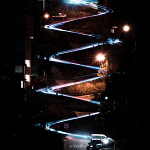 Preview wallpaper spiral, light, long exposure, road, night