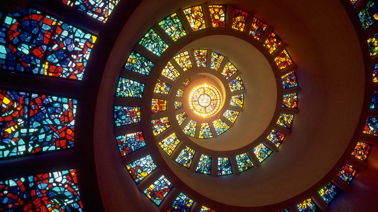 Wallpaper spiral, light, stained glass, windows