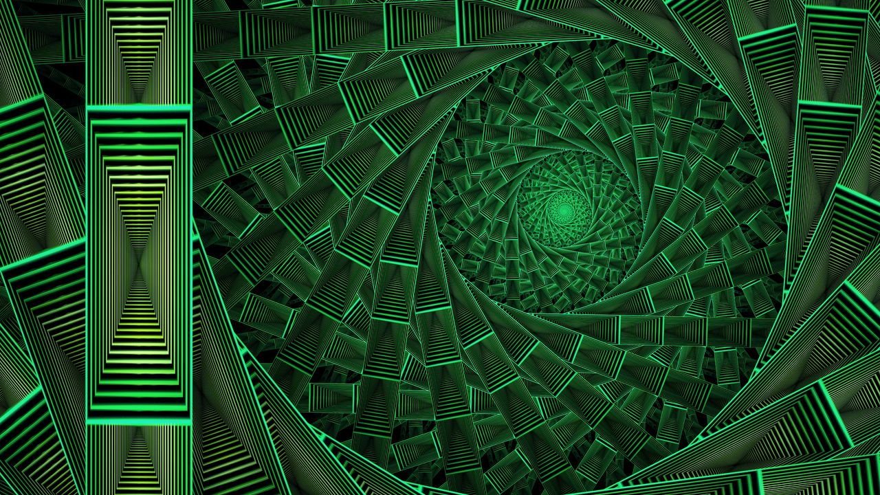 Wallpaper spiral, pattern, glow, abstraction, green