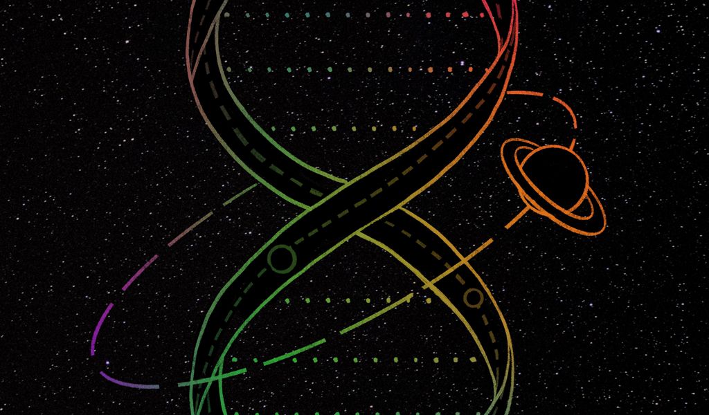 1024x600 Wallpaper spiral, planets, space, lines