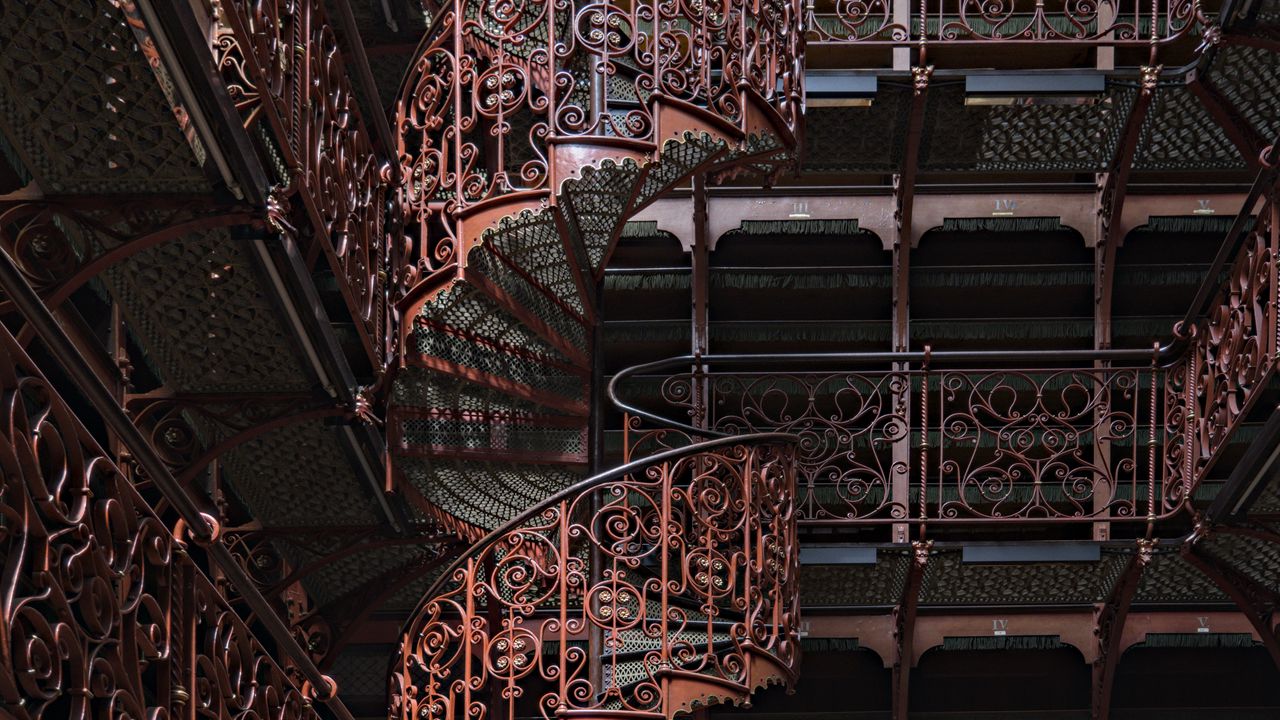 Wallpaper spiral staircase, stairs, forging, pattern