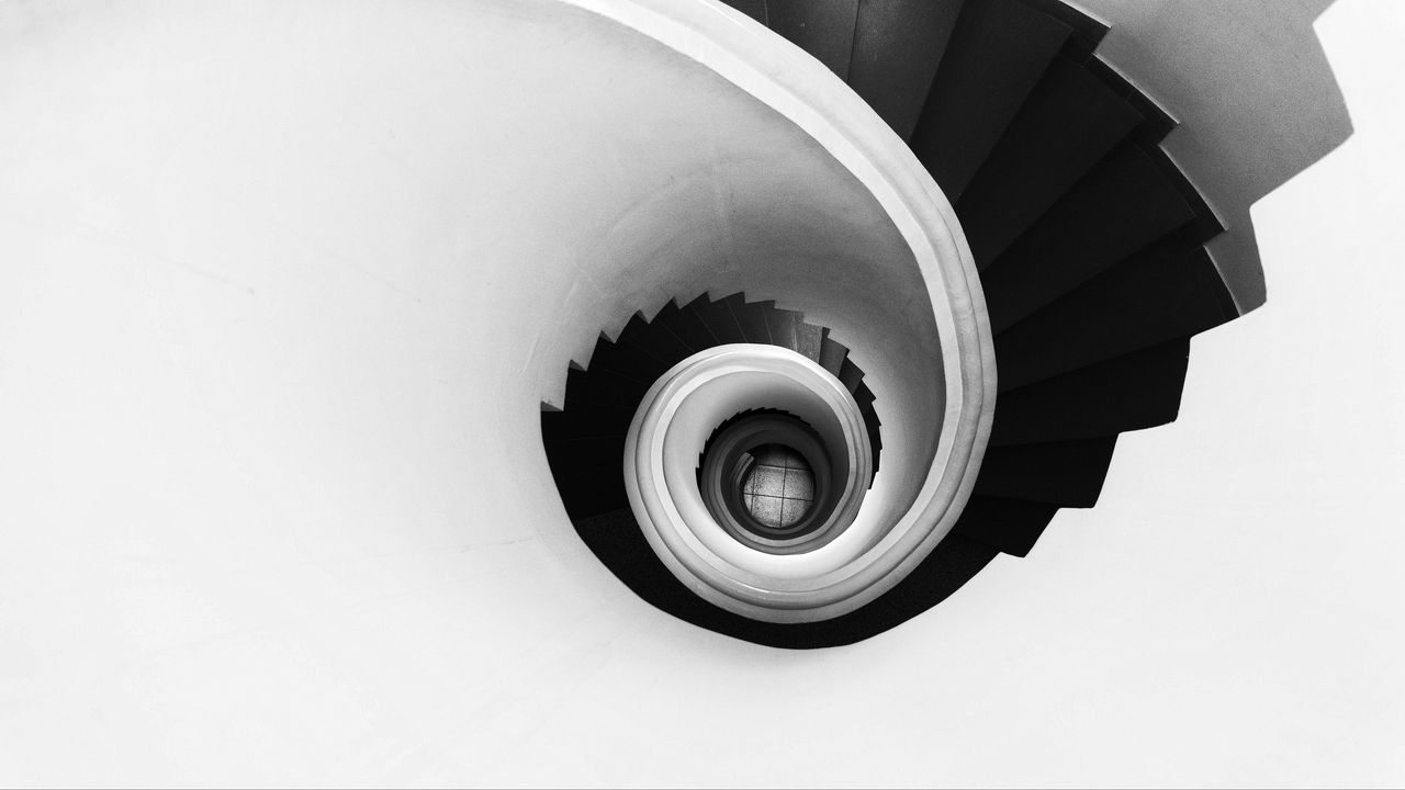 Wallpaper spiral, stairs, bw, minimalism