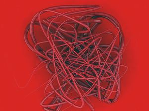 Preview wallpaper spline, wire, tangled, red, curls