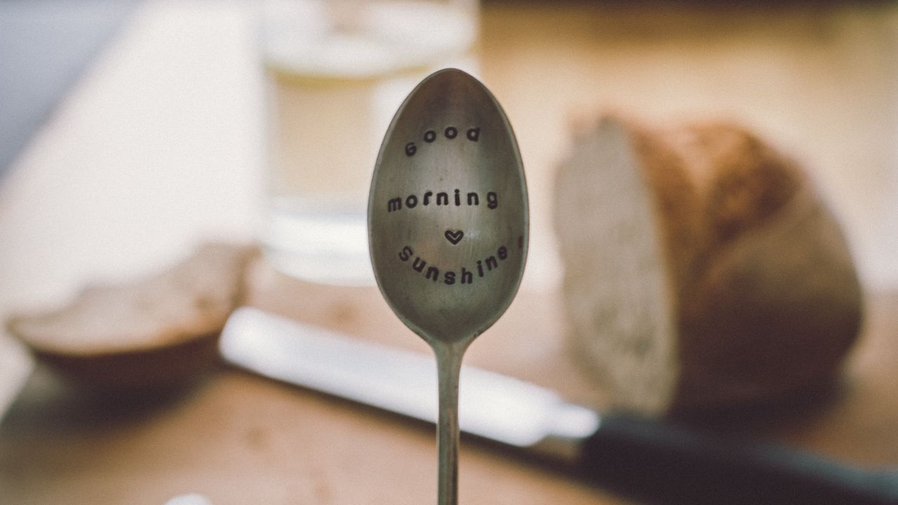 Wallpaper spoon, inscription, mood, morning, dishes, breakfast