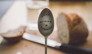 Preview wallpaper spoon, inscription, mood, morning, dishes, breakfast