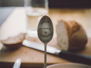 Preview wallpaper spoon, inscription, mood, morning, dishes, breakfast