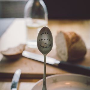 Preview wallpaper spoon, inscription, mood, morning, dishes, breakfast