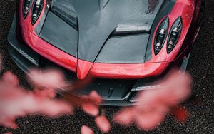 Preview wallpaper sports car, car, aerial view, flowers