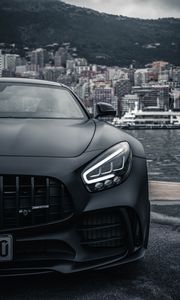 Preview wallpaper sports car, car, front view, black, city