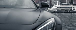 Preview wallpaper sports car, car, front view, black, city