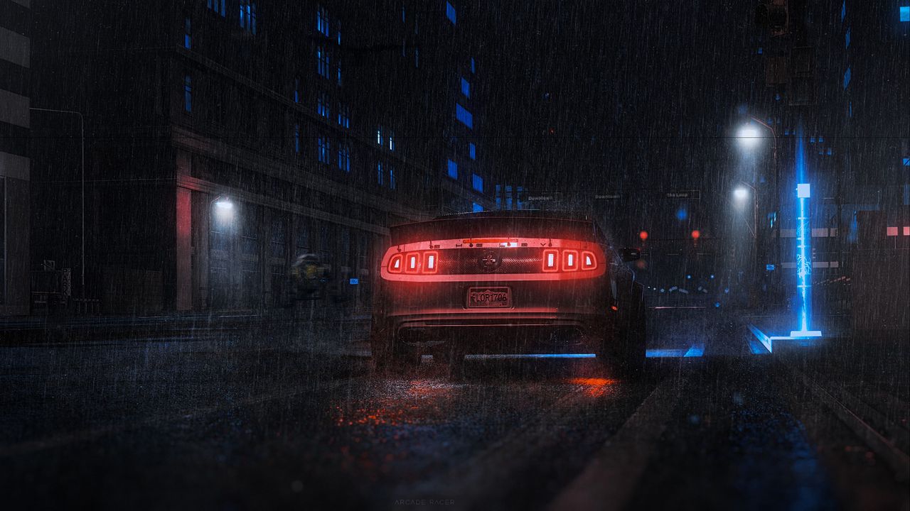 Wallpaper sports car, car, rear view, neon, rain