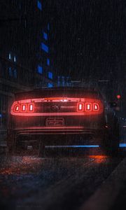 Preview wallpaper sports car, car, rear view, neon, rain