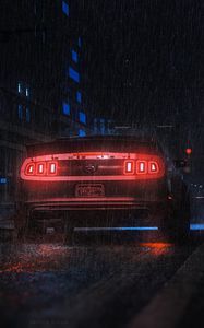 Preview wallpaper sports car, car, rear view, neon, rain