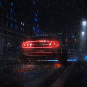 Preview wallpaper sports car, car, rear view, neon, rain