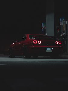 Preview wallpaper sports car, car, rear view, red, dark