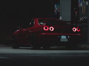 Preview wallpaper sports car, car, rear view, red, dark