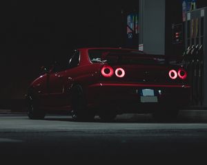 Preview wallpaper sports car, car, rear view, red, dark