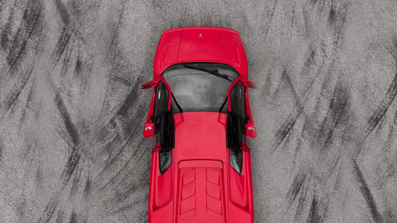 Wallpaper sports car, car, red, aerial view