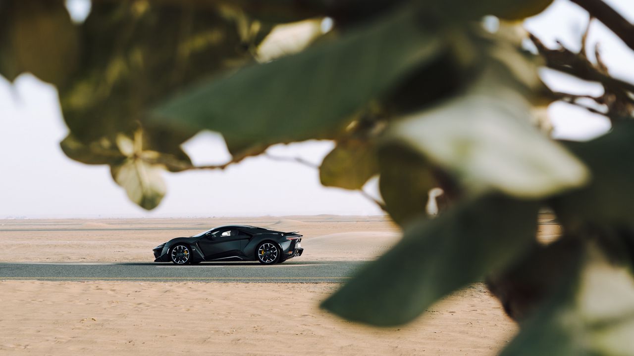 Wallpaper sports car, car, sand, branches, leaves