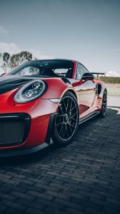 Preview wallpaper sports car, car, spoiler, front view, red