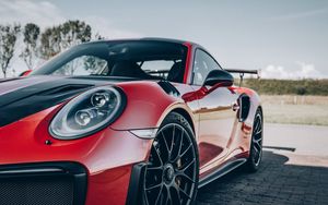 Preview wallpaper sports car, car, spoiler, front view, red
